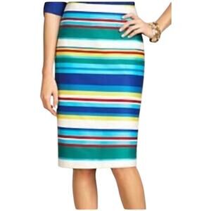 TALBOTS Colorful Multicolor Rainbow Stripe Pencil Skirt ~ Women's Size 10P